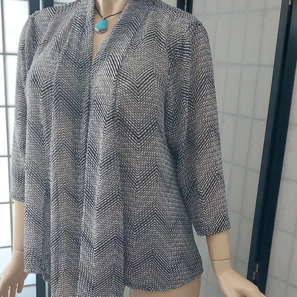 Aqua Blues 1X Open Front Cardigan Duster | Sheer Chevron Knit - Picture 7 of 8